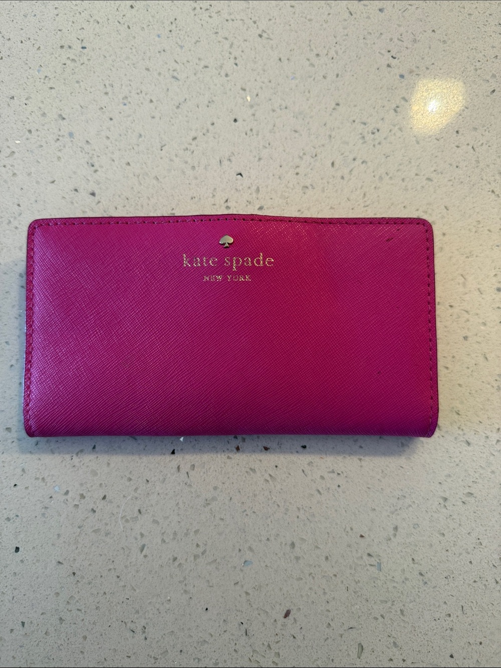 kate spade Bright Pink Saffiano Leather Wallet with Gold Logo